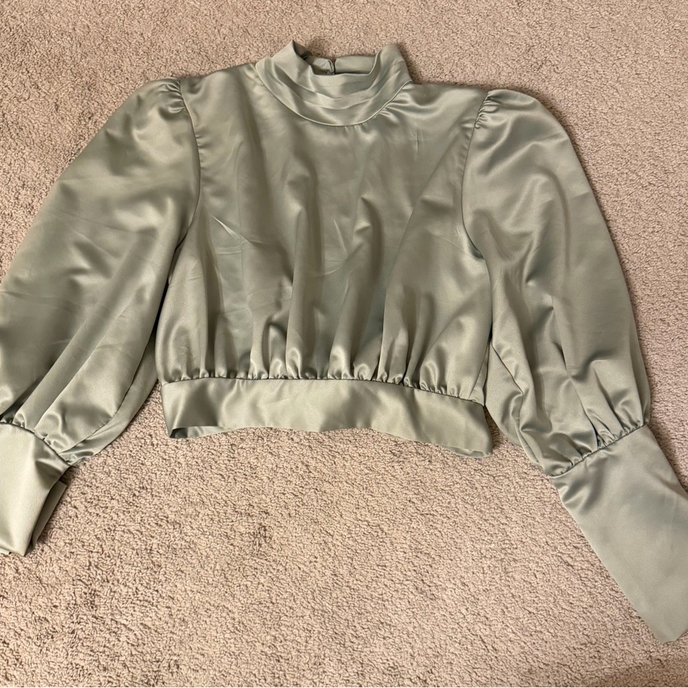 ASOS Sage Green Puff Sleeve Blouse